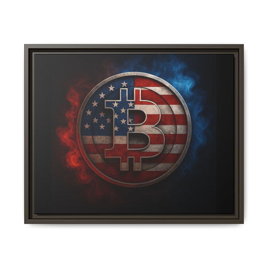 Bitcoin Patriot Framed Canvas Art, Crypto Wall Decor, American Cryptocurrency