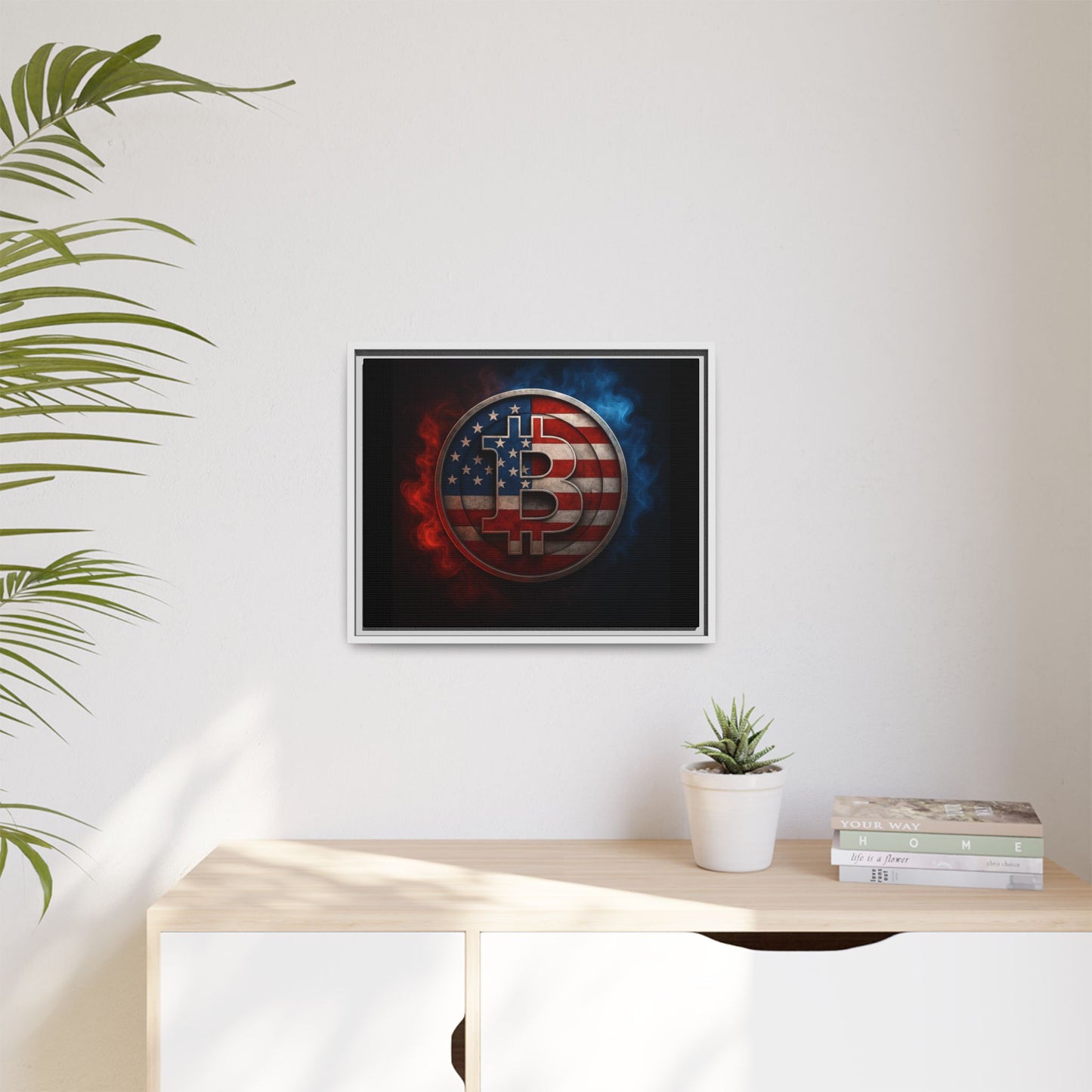 Bitcoin Patriot Framed Canvas Art, Crypto Wall Decor, American Cryptocurrency