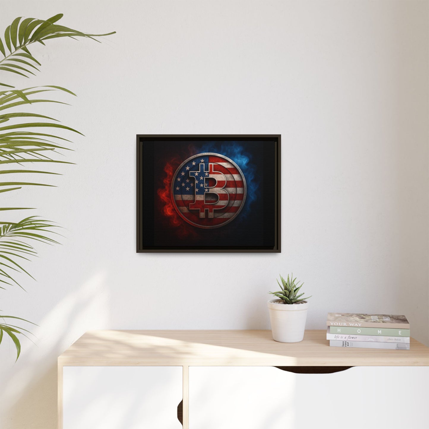 Bitcoin Patriot Framed Canvas Art, Crypto Wall Decor, American Cryptocurrency