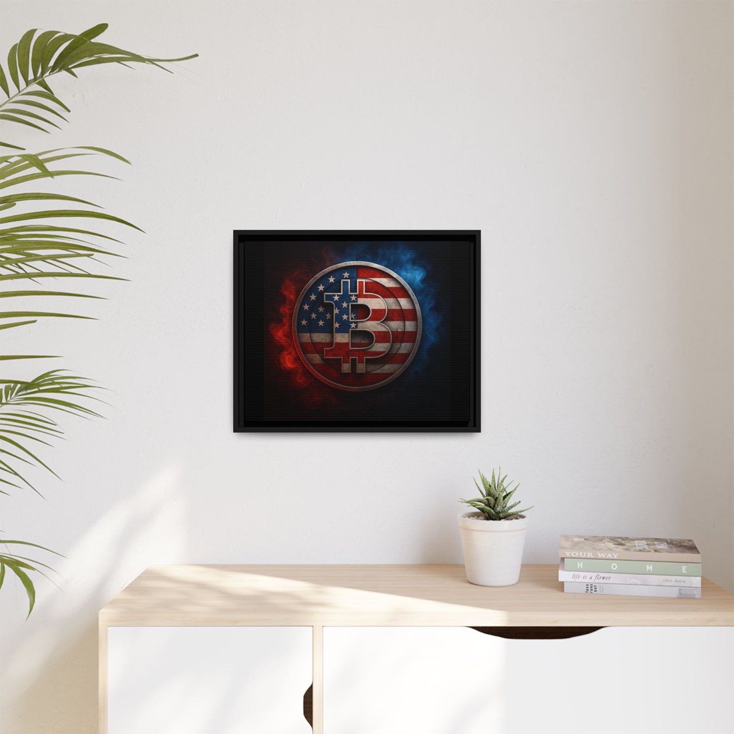Bitcoin Patriot Framed Canvas Art, Crypto Wall Decor, American Cryptocurrency